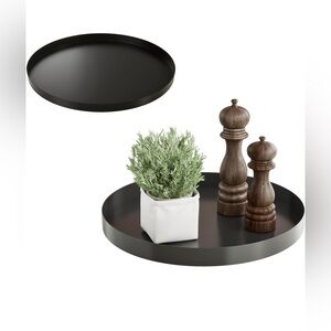 2 Pack Rust-Proof Metal Decorative Trays for Home Decor, Round Coffee Tray Table